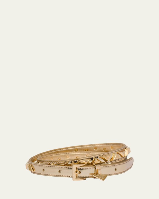 Triangle Metallic Leather Skinny Belt